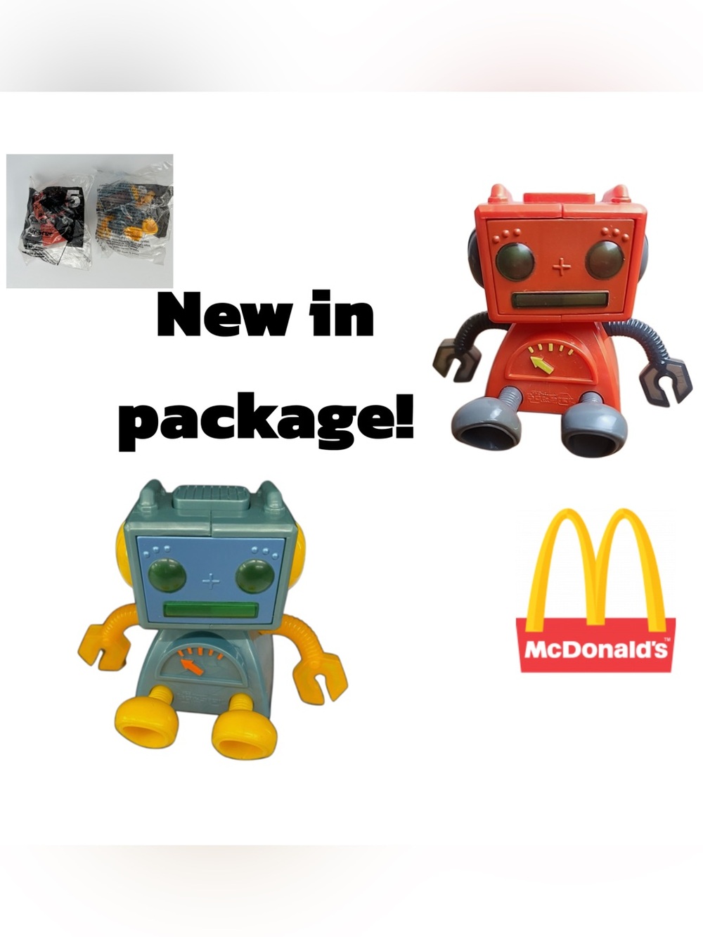 SALE! 2002 McDonald’s The Bot-Ster Robot Toy Set Orange Green #5 Lights Up New